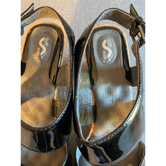 Soft Walk Woman’s patent leather sandal black Carson Size 8.5 cork heel open toe - Picture 10 of 16